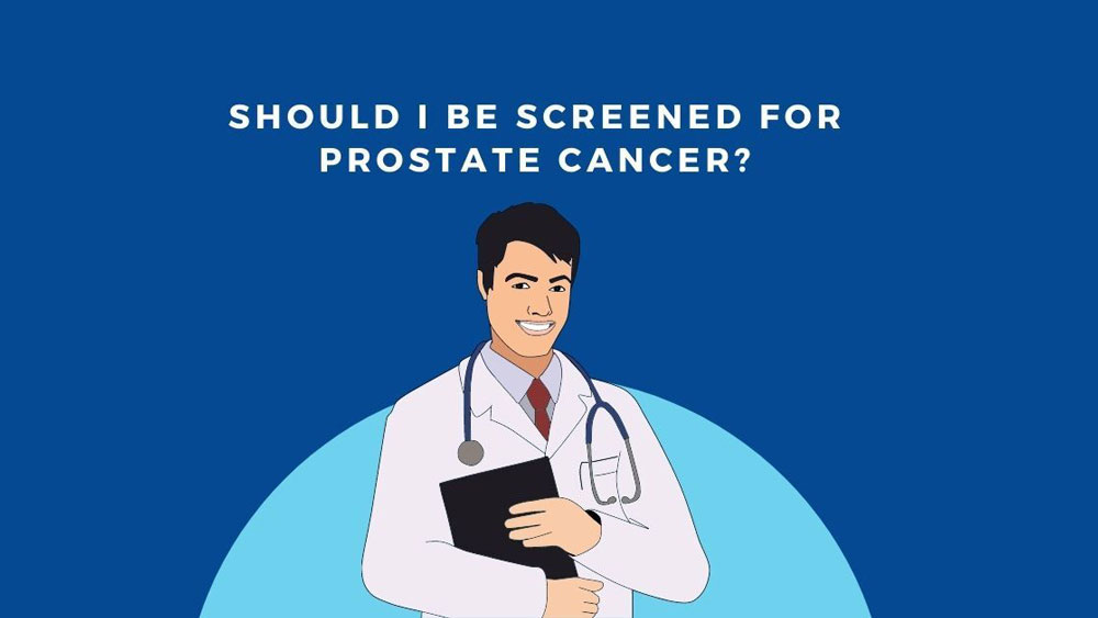 Male doctor standing ready to answer a patient question about whether they should get a prostate cancer check